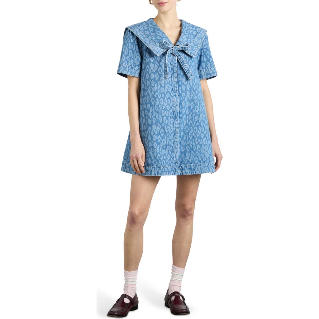 DAMSON MADDER DAMSON MADDER GOLDIE LEOPARD LASTER DENIM A-LINE DRESS