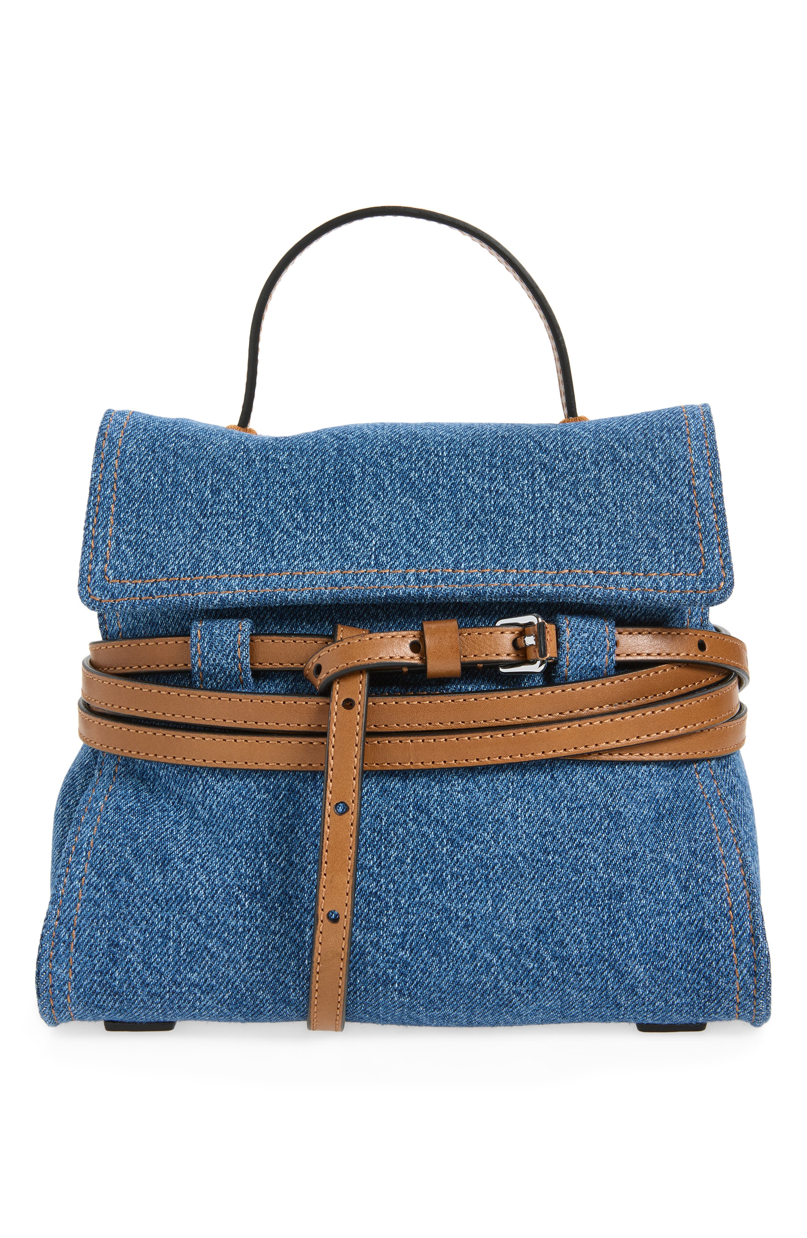 Tie Me Denim Top Handle Bag, Main, color, DENIM