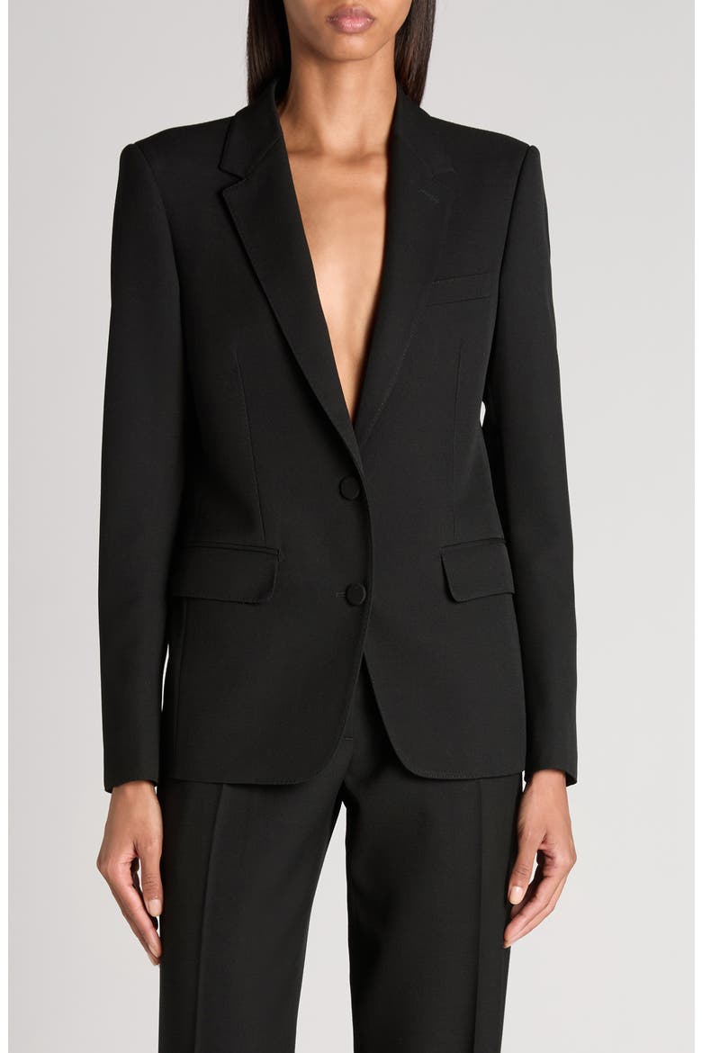 Sharp Shoulder Wool Grain de Poudre Jacket, Main, color, BLACK