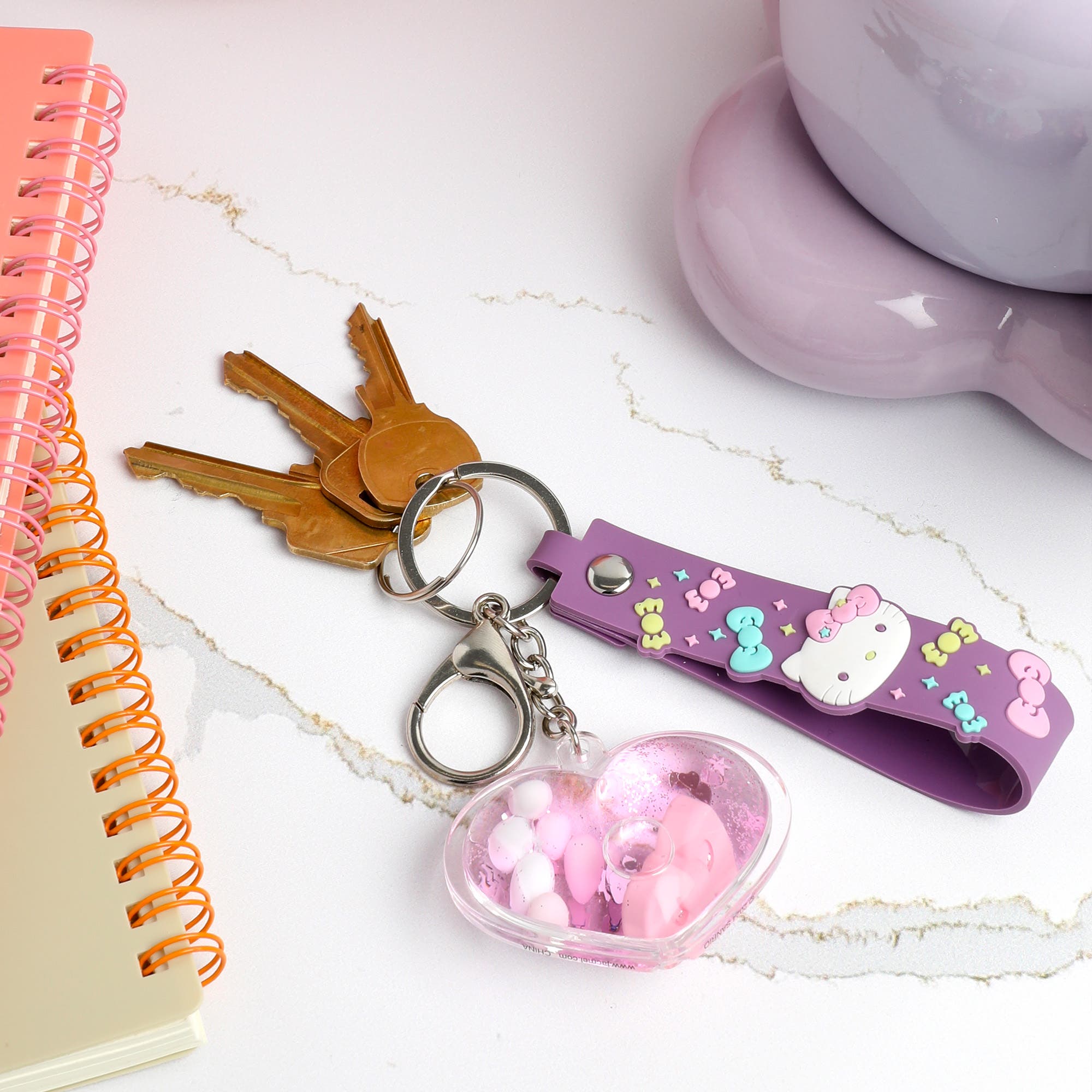 Hello Kitty Acrylic Liquid Heart Keychain, Alternate, color, Purple