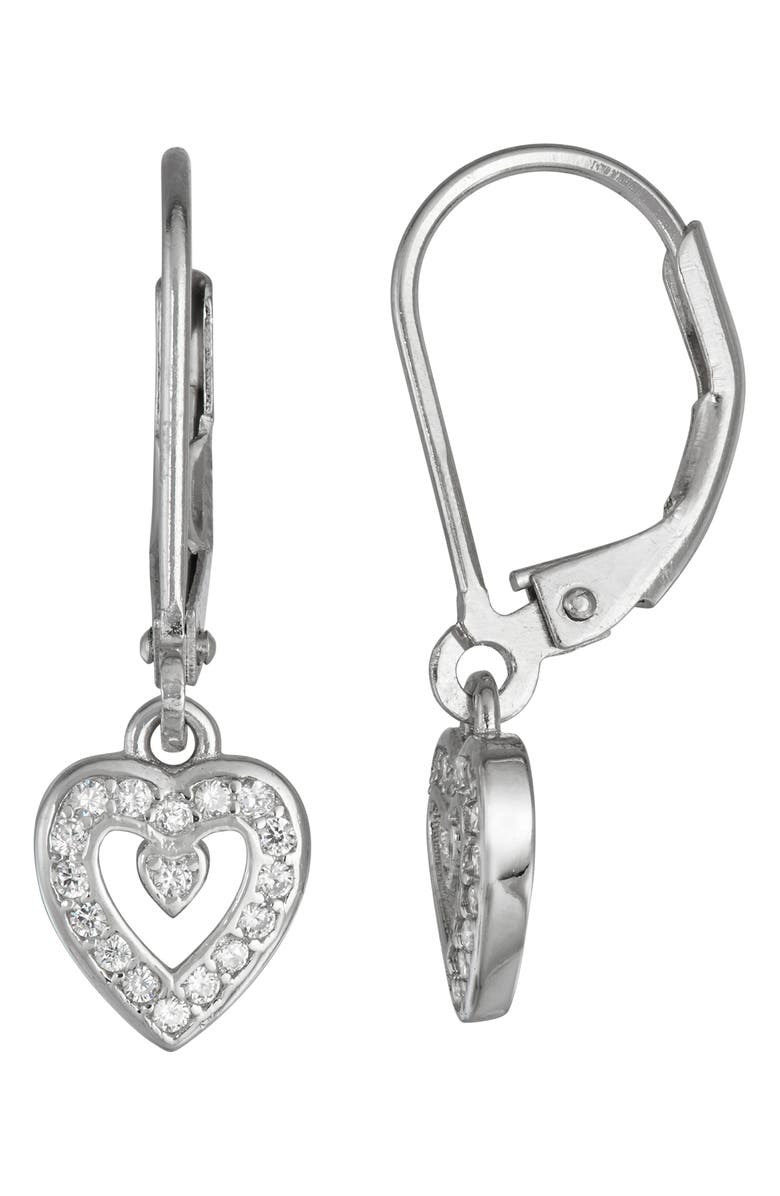 FZN Kids' Cubic Zirconia Heart Lever-Back Earrings, Main, color, White