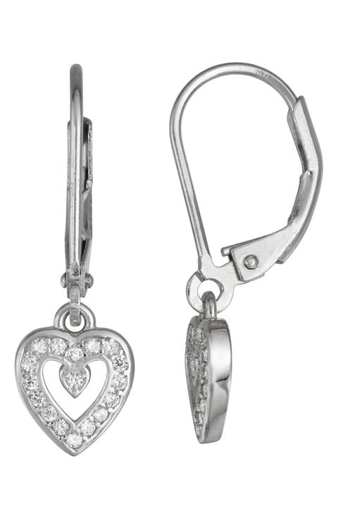 Kids' Cubic Zirconia Heart Lever-Back Earrings