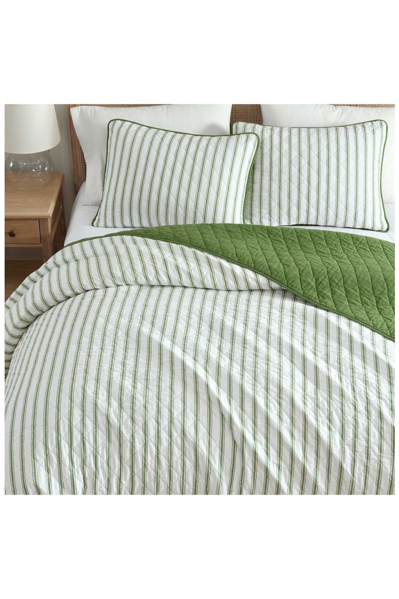 Ticking Stripe Cotton Quilt Set, Alternate, color, WHITE/ VINE GREEN