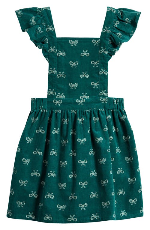 Tucker + Tate Kids' Print Cotton Corduroy Pinafore Dress in Green Storm- Ivory Bow 