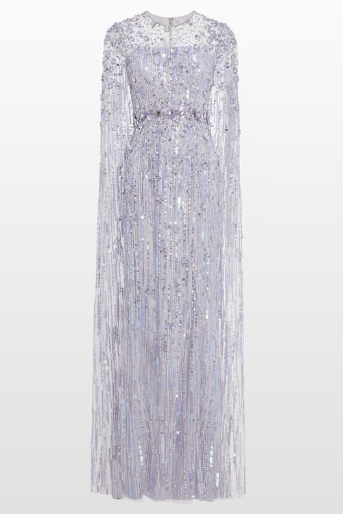 Jenny Packham Ruby Sequin-embellished Cape Maxi Dress In Gray