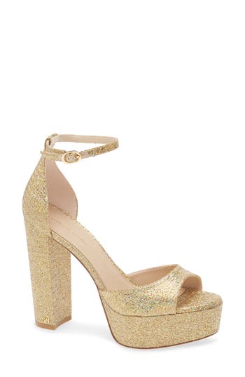 Stuart Weitzman Pamela Glitter Platform Sandal In Gold