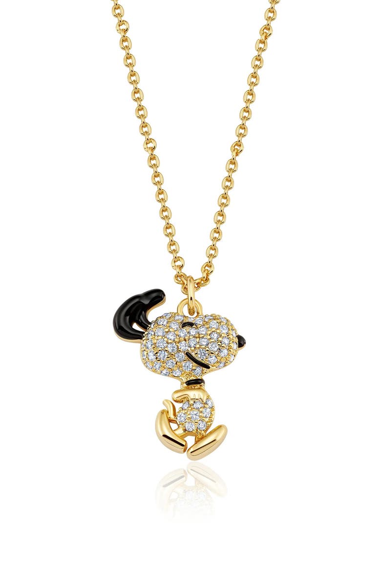 x Peanuts® Dancing Snoopy Pendant Necklace, Main, color, 18KT YELLOW GOLD / CLEAR STONE