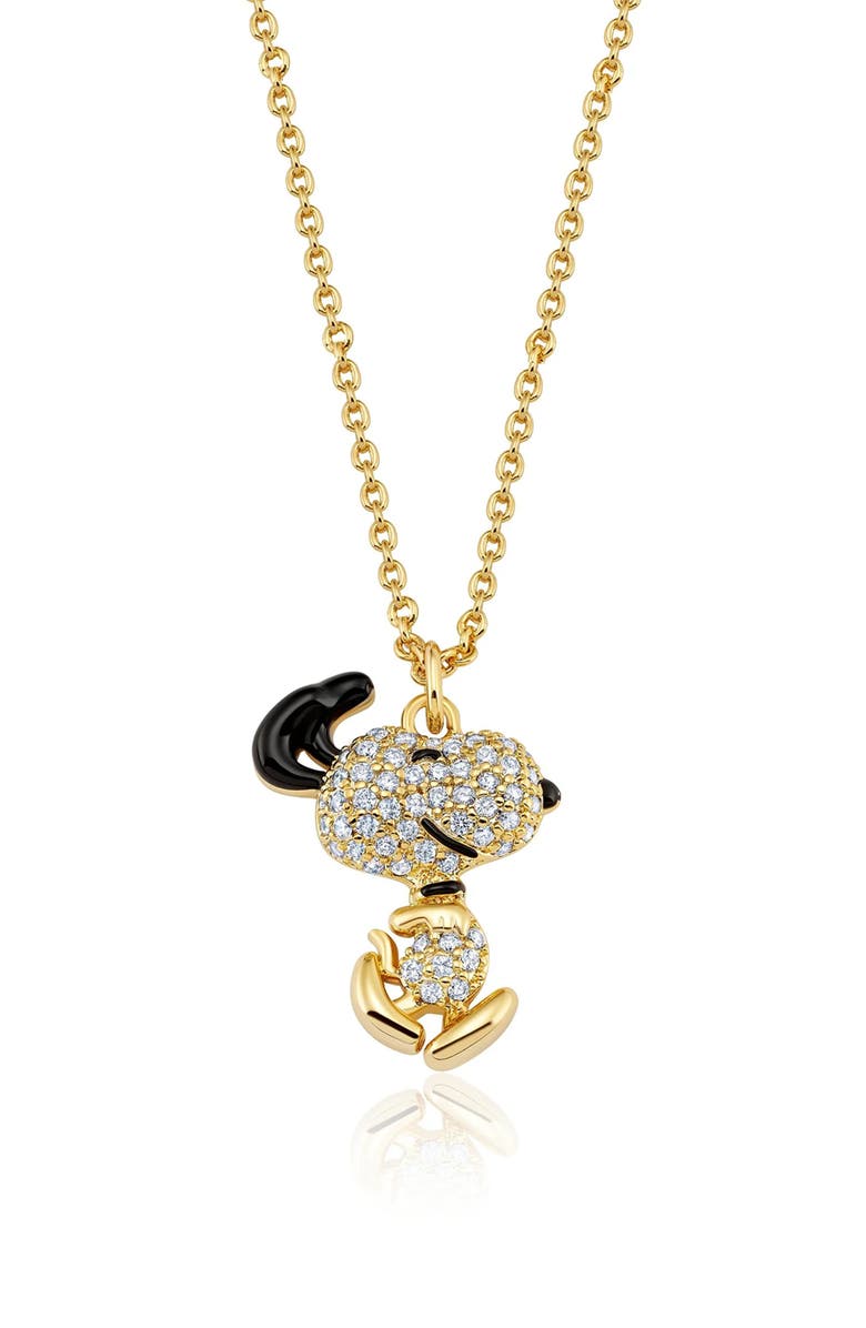 Crislu x Peanuts<sup>®</sup> Dancing Snoopy Pendant Necklace, Main, color, 18Kt Yellow Gold / Clear Stone