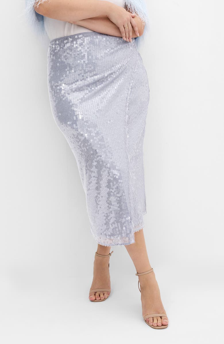 City Chic Sequin Midi Skirt, Main, color, Sky Blue