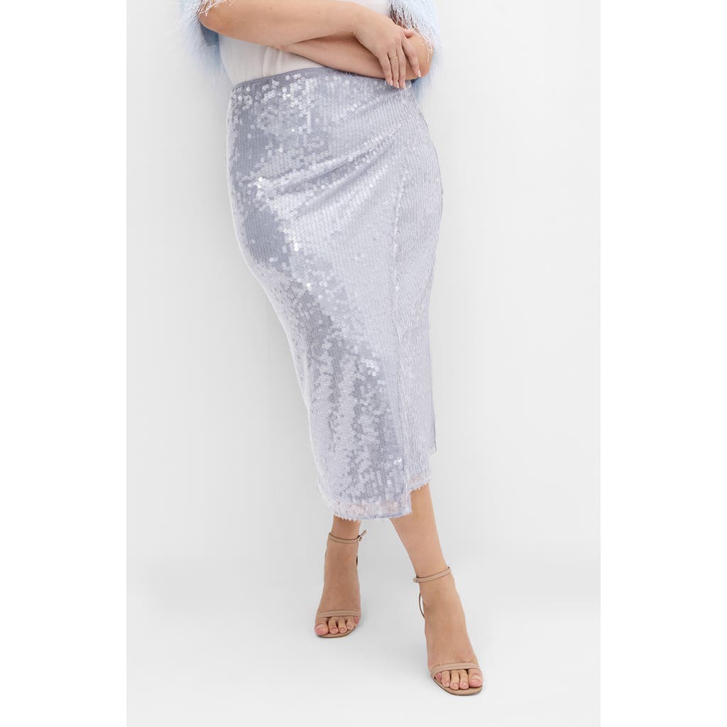 City Chic Sequin Midi Skirt In Silver
