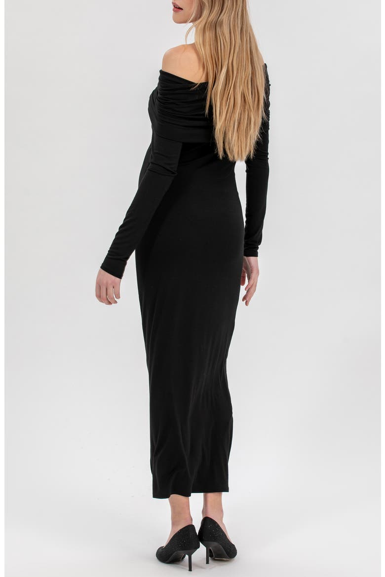 Primrose Off the Shoulder Long Sleeve Maternity Body-Con Dress, Alternate, color, BLACK