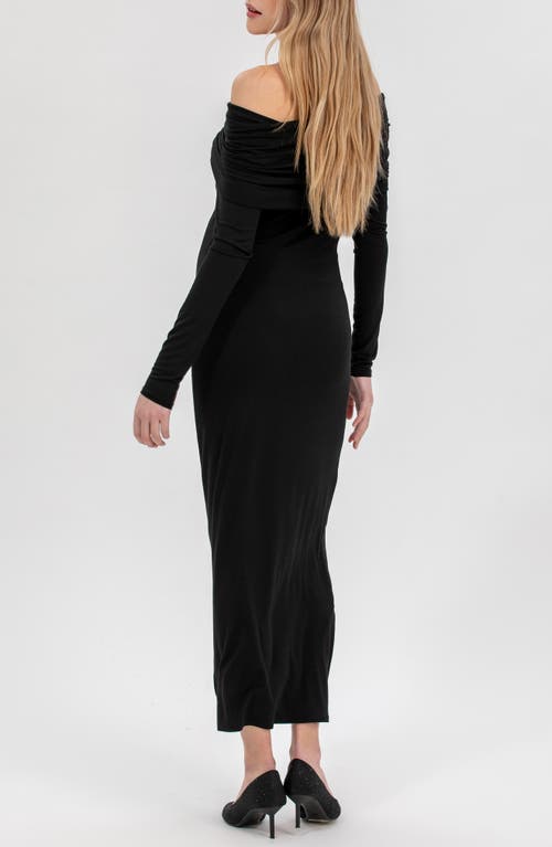Pietro Brunelli Maternity Primrose Off The Shoulder Long Sleeve Maternity Body-con Dress In Black