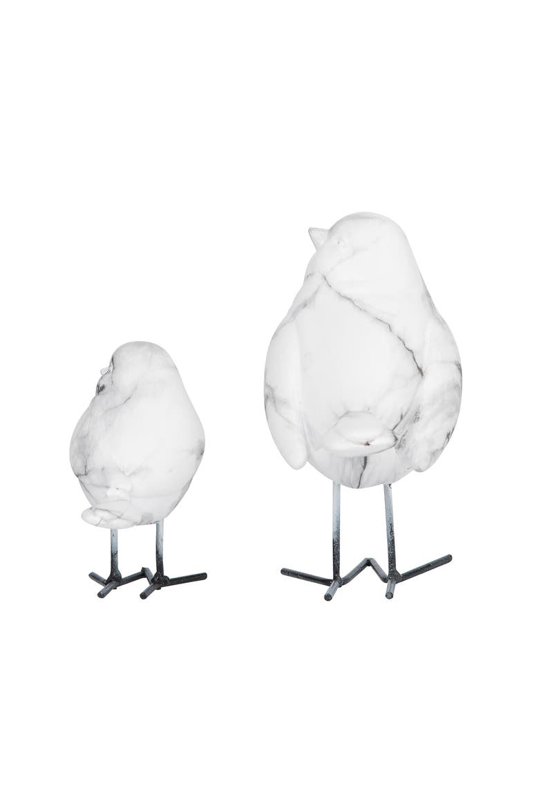 6.5 Inch White Spring Faux Marble Bird Set of 2 Decorative Objects Polyresin Home Decor, Alternate, color, White