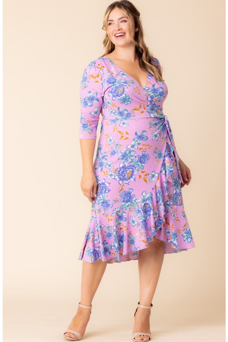 Flirty Flounce Wrap Dress, Alternate, color, LILAC TROPICAL FLORALS