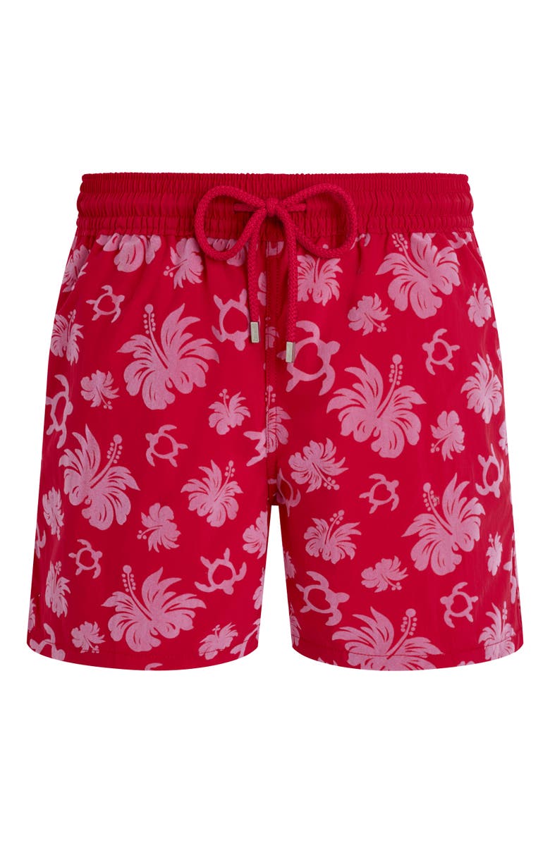 Vilebrequin Men's Turtle Heart Flocked Swim Shorts, Alternate, color, Groseille