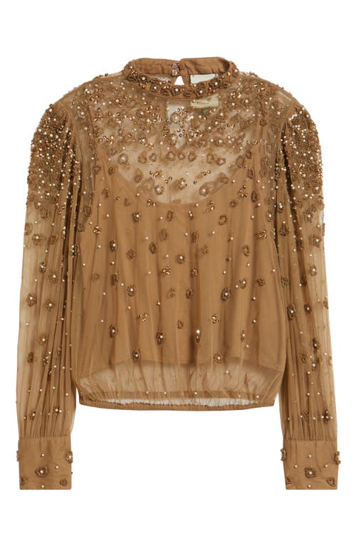 Farm Rio Embroidered Tulle Lined Blouse In Brown