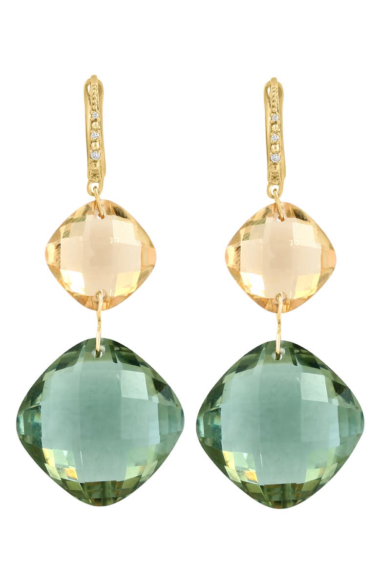 EFFY 14K Yellow Gold Green Quartz Citrine & Diamond Drop Earrings, Main, color, 