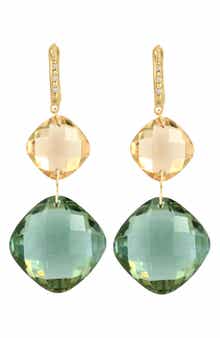 EFFY 14K Yellow Gold Green Quartz Citrine & Diamond Drop Earrings