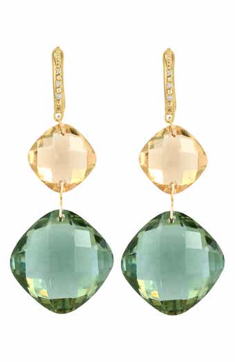 EFFY 14K Yellow Gold Green Quartz Citrine & Diamond Drop Earrings
