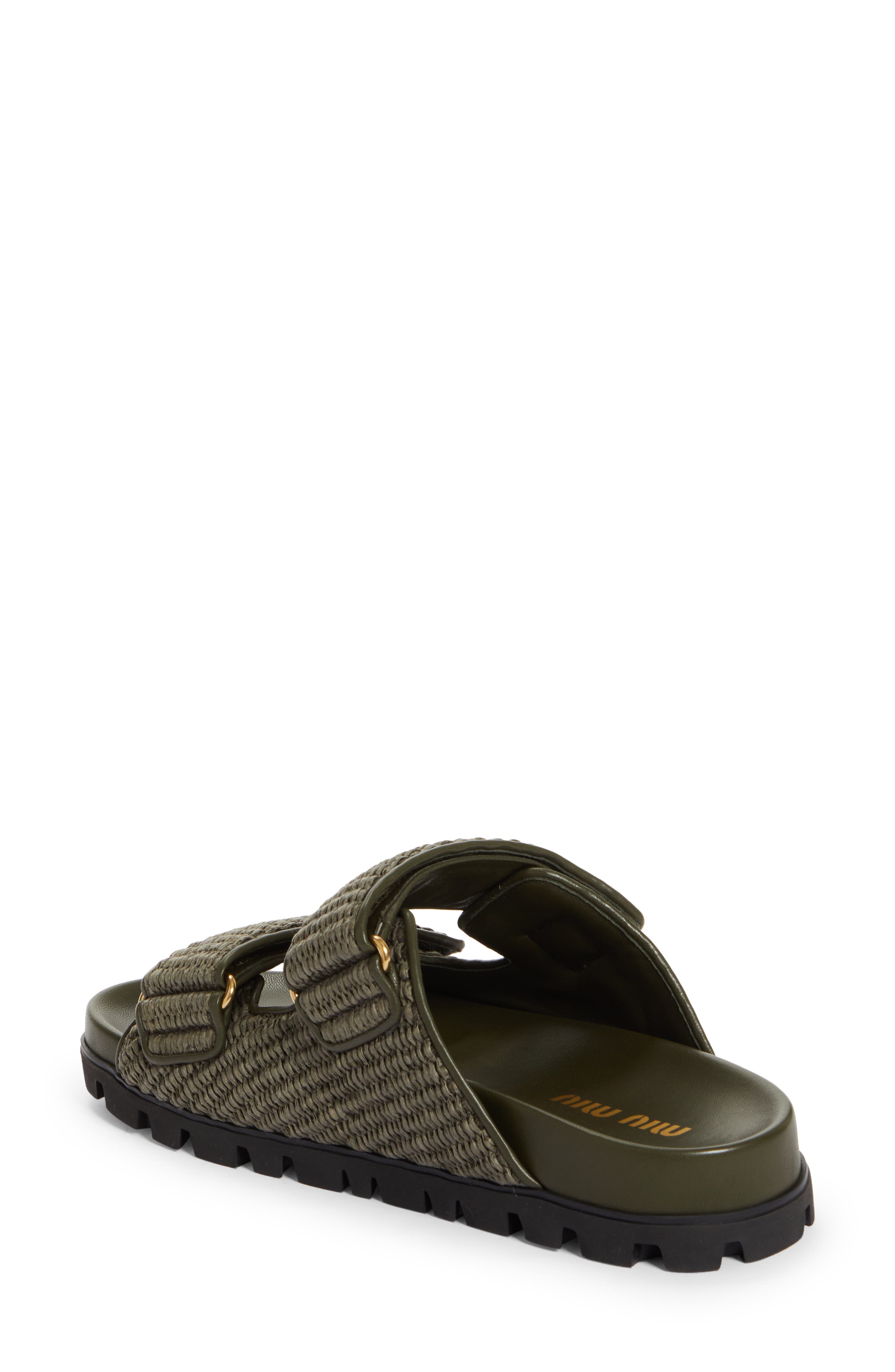 Miu Miu Raffia Double Band Slide Sandal, Alternate, color, 