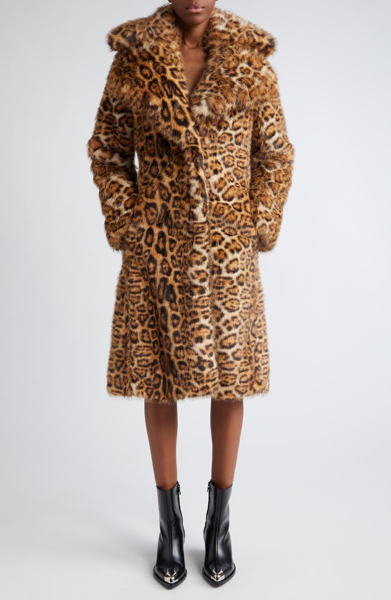 Rabanne Leopard Print Faux Fur Coat, Main, color,