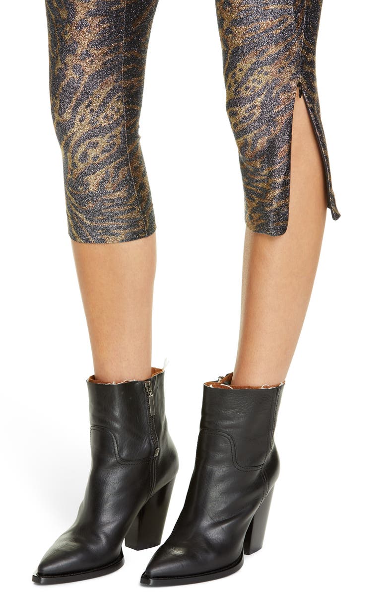 Ganni Tiger Print Metallic Jersey Crop Pants, Alternate, color, 