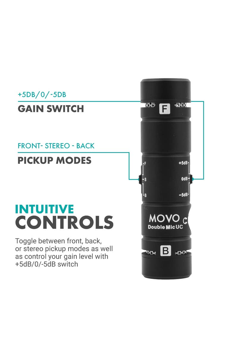 MOVO DoubleMic-UC Dual Capsule Phone Microphone for USB-C Devices, Alternate, color, Black