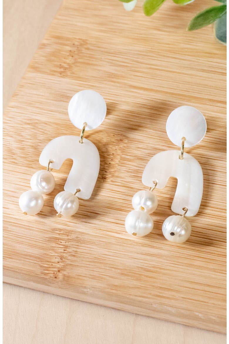 Mother-of-Pearl Asymmetrical Drop Earrings, Alternate, color, White