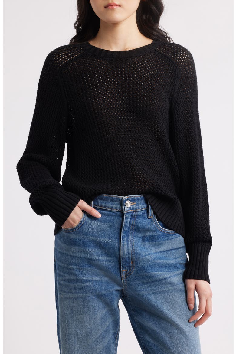 Margot Openwork Cotton Mesh Sweater, Main, color, BLACK