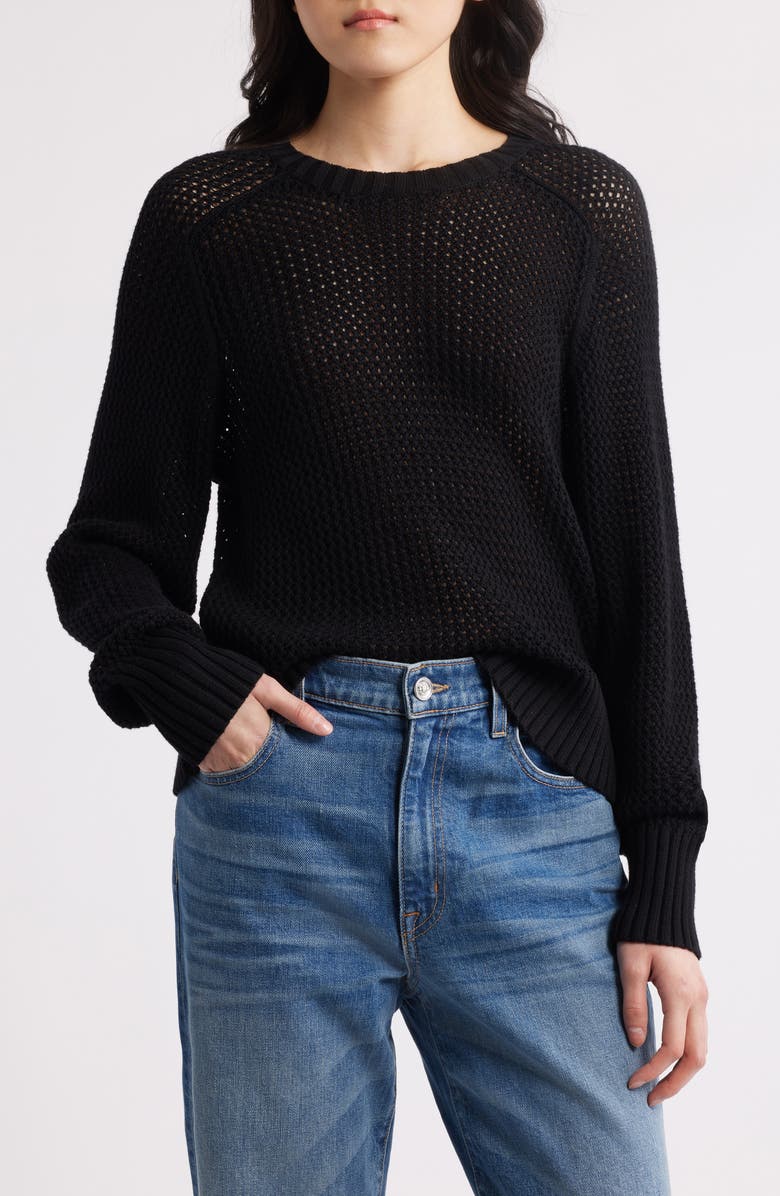 525 america Margot Openwork Cotton Mesh Sweater, Main, color, Black