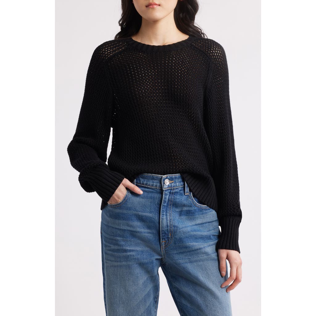 Shop 525 Margot Openwork Cotton Mesh Sweater In Black