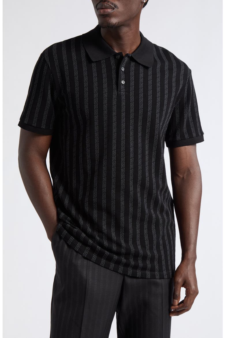 Greca Stripe Jacquard Polo, Main, color, BLACK GREY