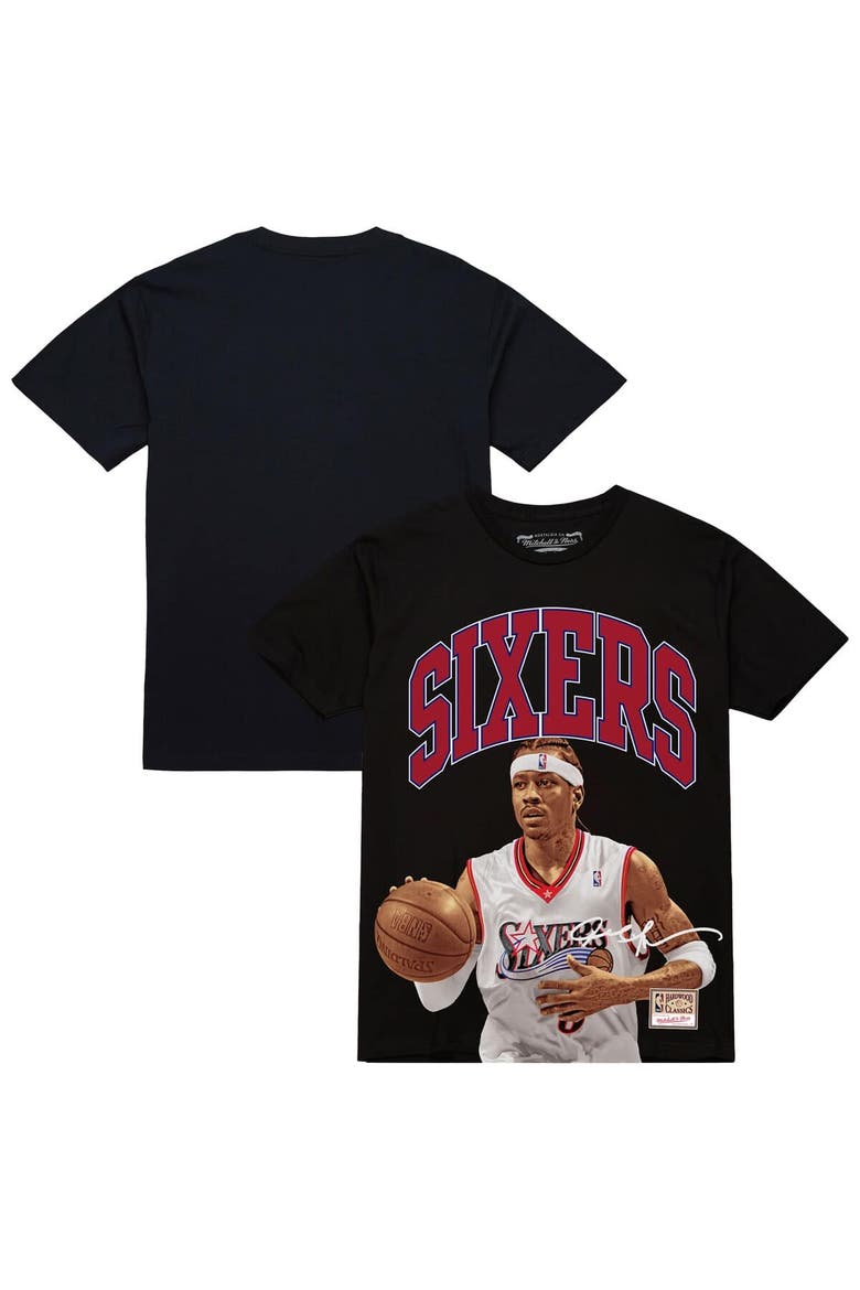 Men's Mitchell & Ness Allen Iverson Black Philadelphia 76ers Hardwood Classics Player Arch T-Shirt, Main, color, Black