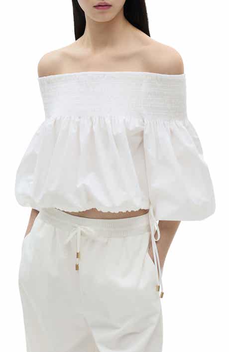 Gathered Off the Shoulder Cotton Blend Top
