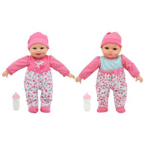 12" Talking Twins Dolls Pink, Teal, Hearts