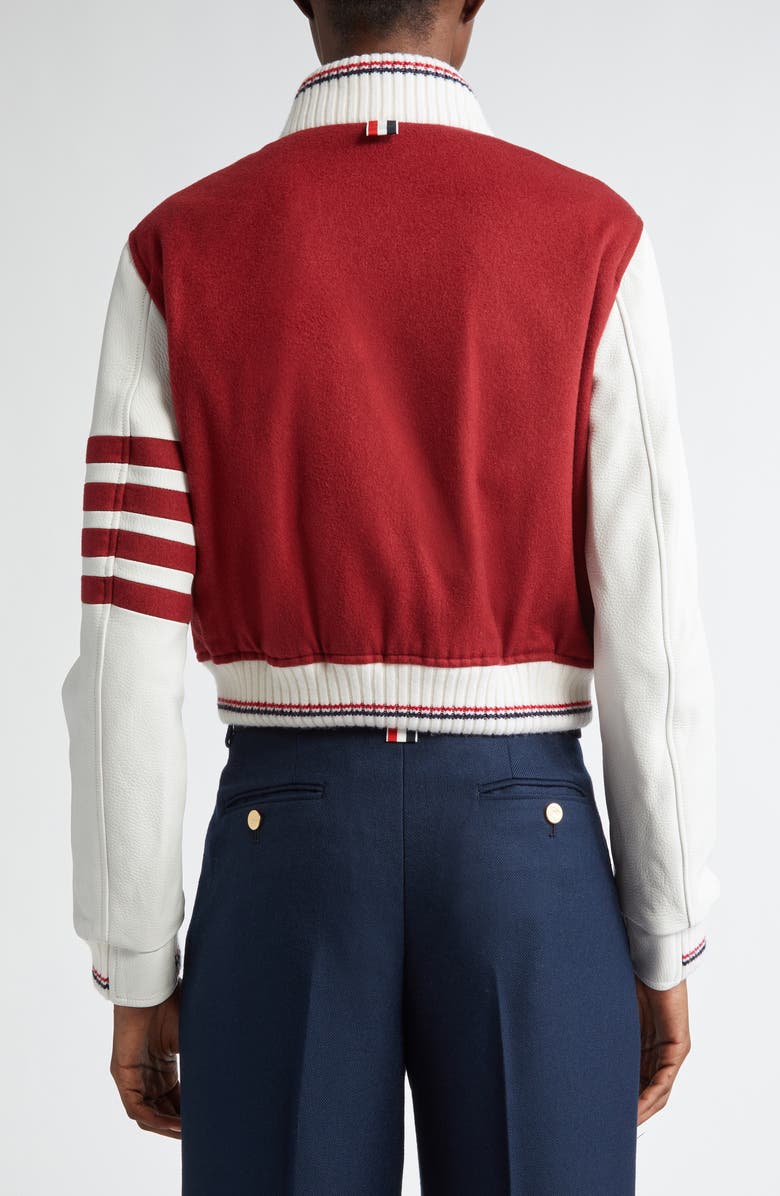Thom Browne 4-Bar Crop Varsity Jacket, Alternate, color,