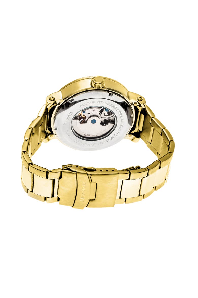 Aries Skeleton Leather-Band Watch, Alternate, color, Gold/Silver