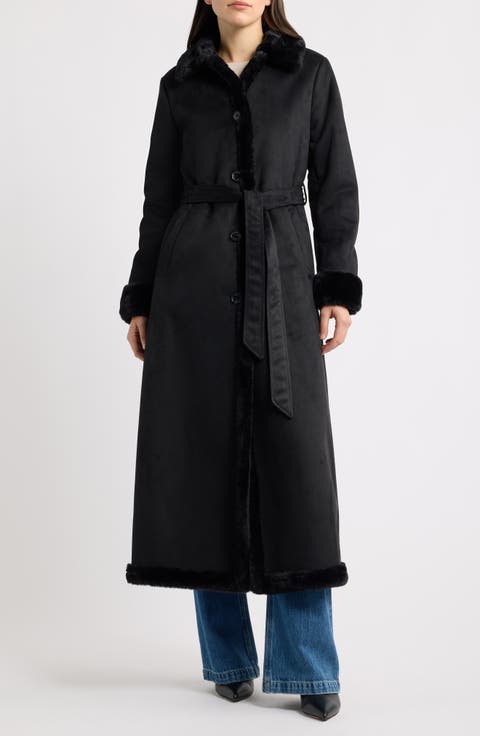 Faux Fur Trim Maxi Coat