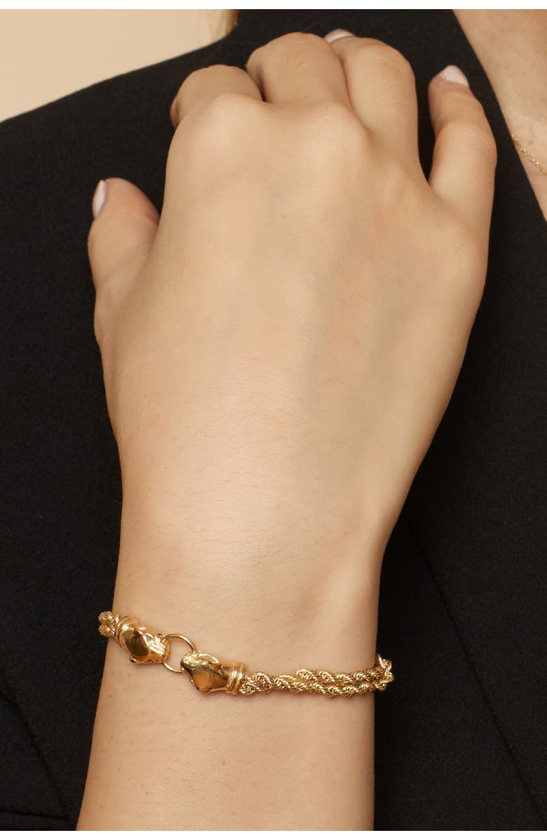 Oradina 14K Gold Rock Panther Head Bracelet, Alternate, color, Yellow Gold