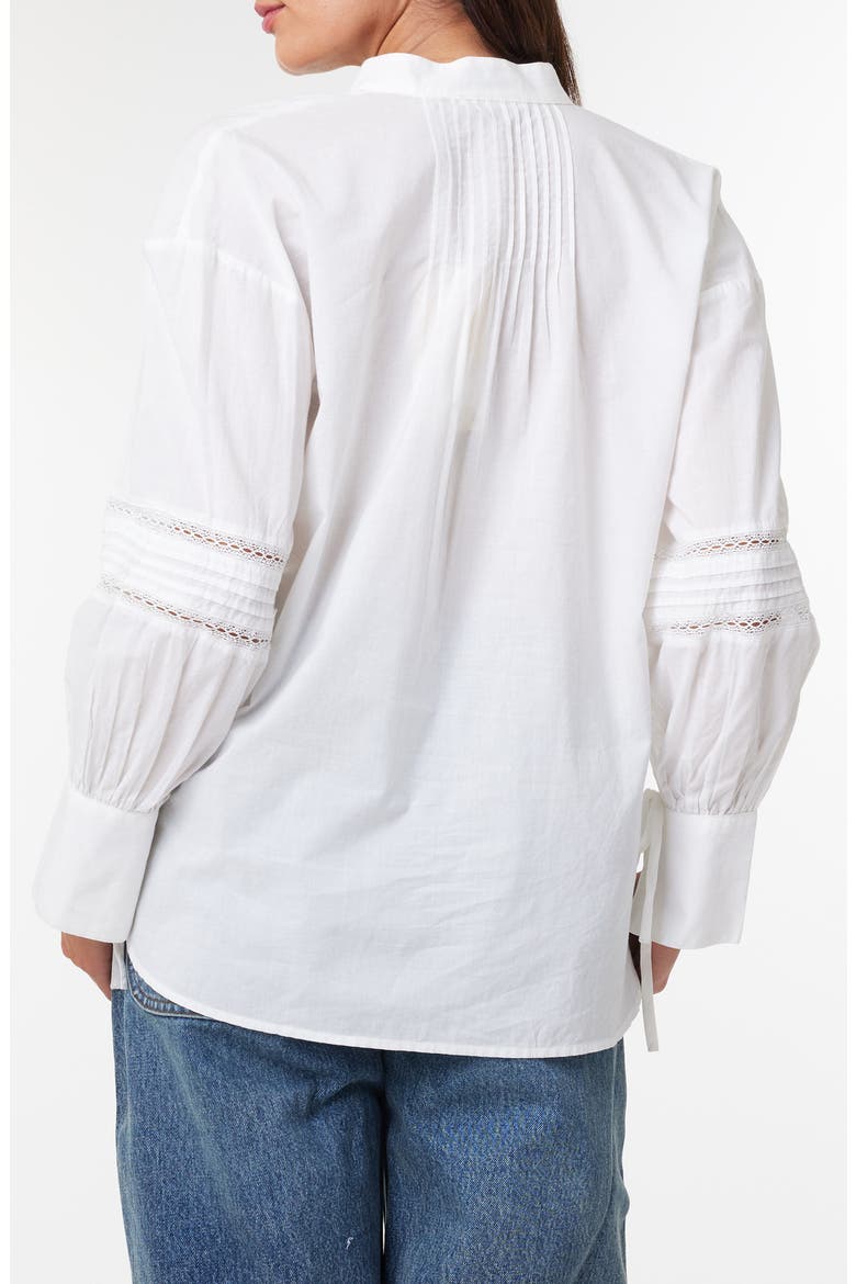 Lace Inset Tie Neck Cotton Top, Alternate, color, WHITE