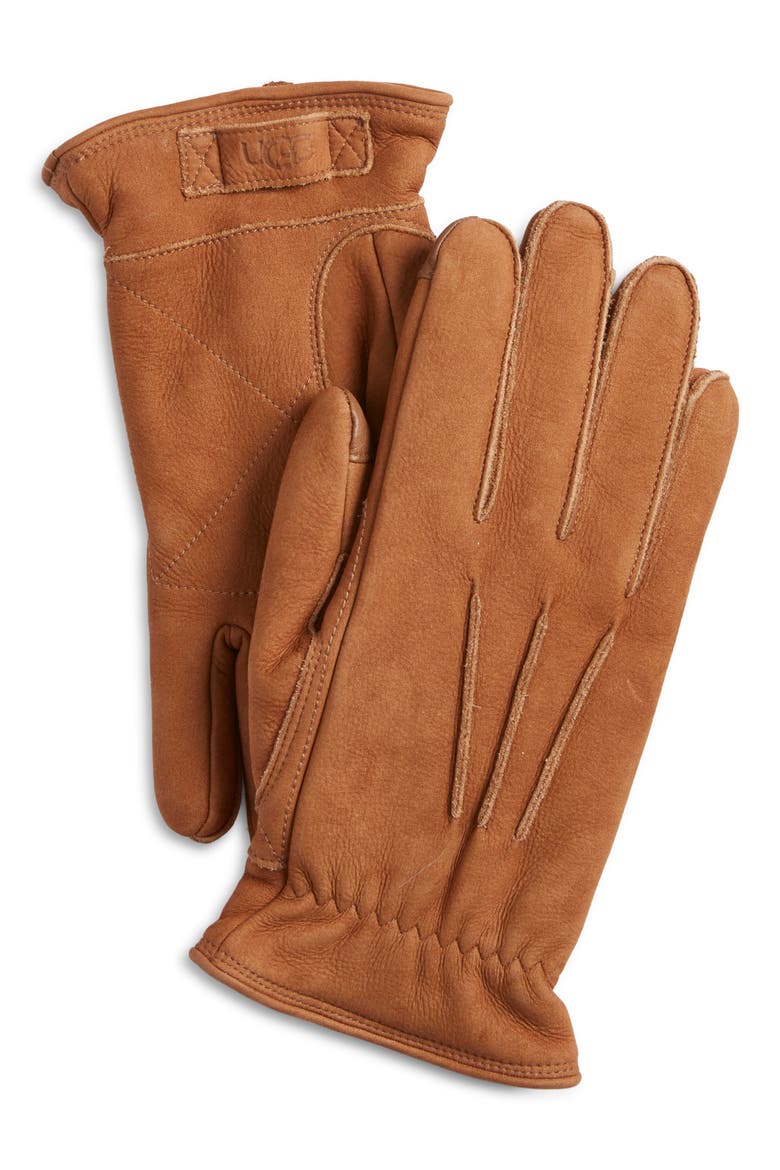 Three-Point Leather Tech Gloves, Alternate, color, CHESTNUT