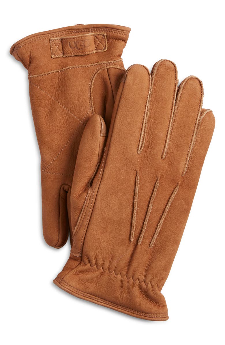 UGG<sup>®</sup> Three-Point Leather Tech Gloves, Alternate, color, Chestnut