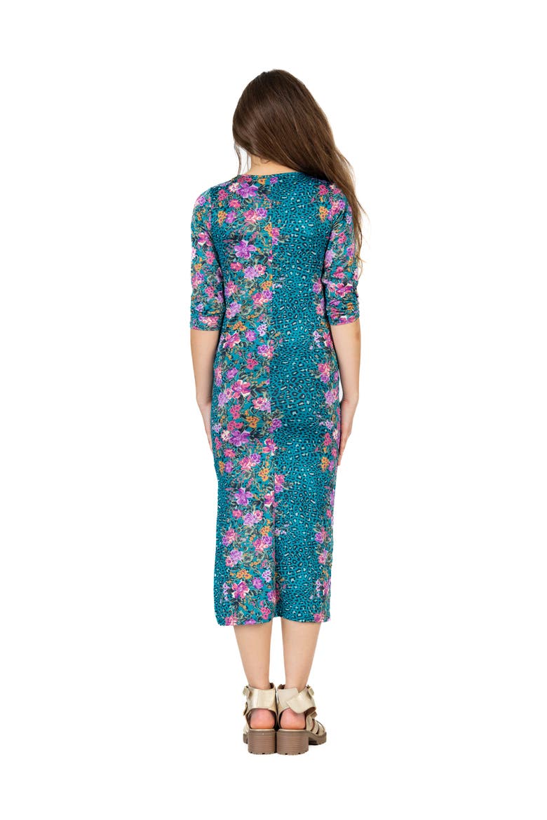 Teal Animal Print Side Slit Maxi Dress, Alternate, color, Green Multi