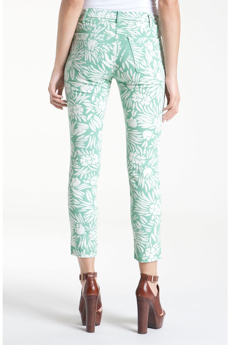 DVF Loves Current/Elliott 'Classic Skinny' Jeans, Main, color, MINT TROPICAL PLANTS