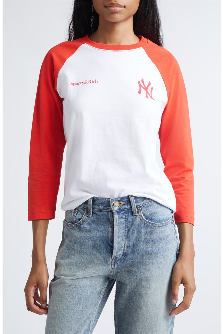 x Yankees Serif Cotton Baseball T-Shirt, Main, color, WHITE/FIRE RED