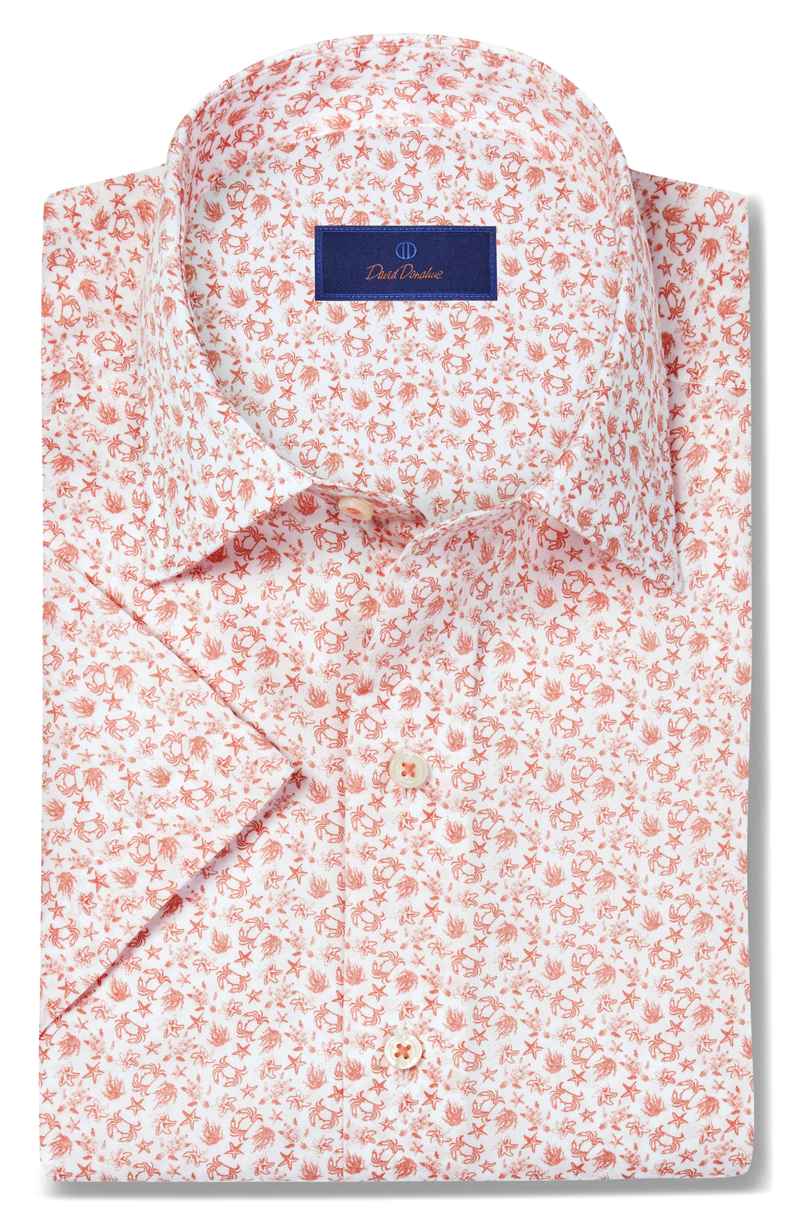 David Donahue Crab Print Lyocell Short Sleeve Shirt