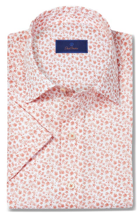 Crab Print Lyocell Short Sleeve Shirt