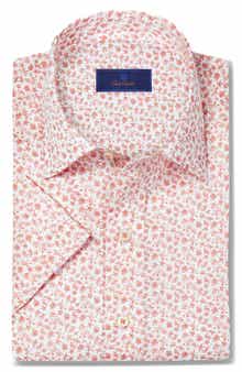 David Donahue Crab Print Lyocell Short Sleeve Shirt