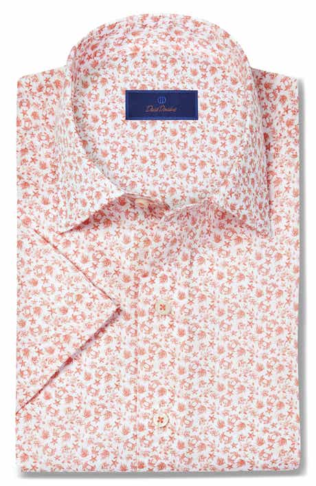 David Donahue Crab Print Lyocell Short Sleeve Shirt