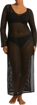 Sea Level Surf Long Sleeve Mesh Cover-Up Dress